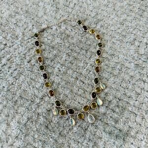 beautiful green/black bezel charm colorful silver tone necklace funky boho